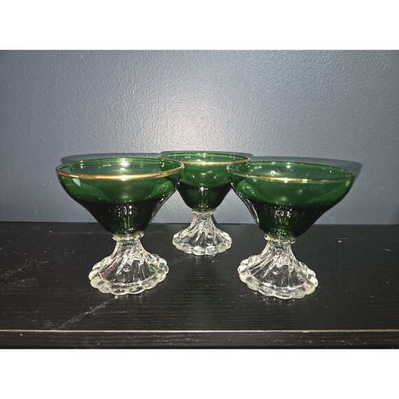 Anchor Hocking BURPLE Forest Green Cocktail Bar Stems Set Of 3 Glass Vtg 50s MCM - Picture 2 of 9